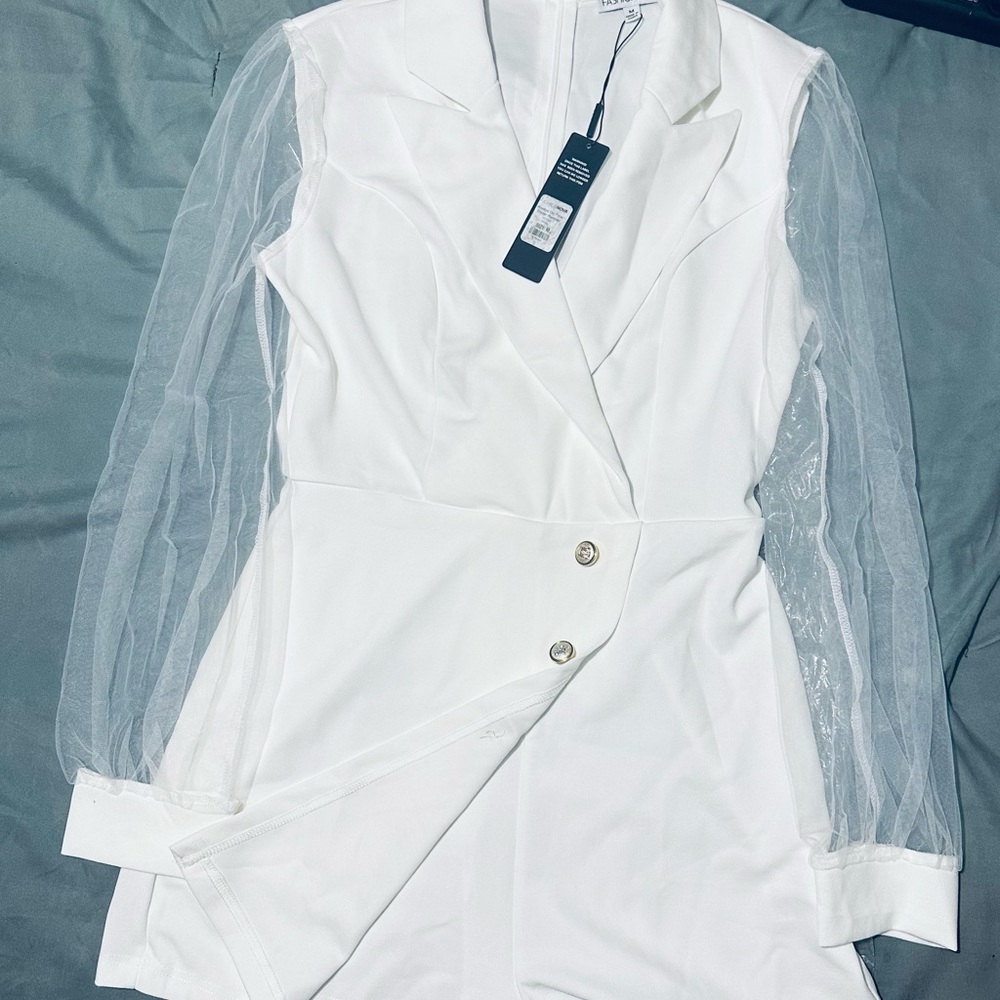 Fashion Nova White Long Sleeve Dress